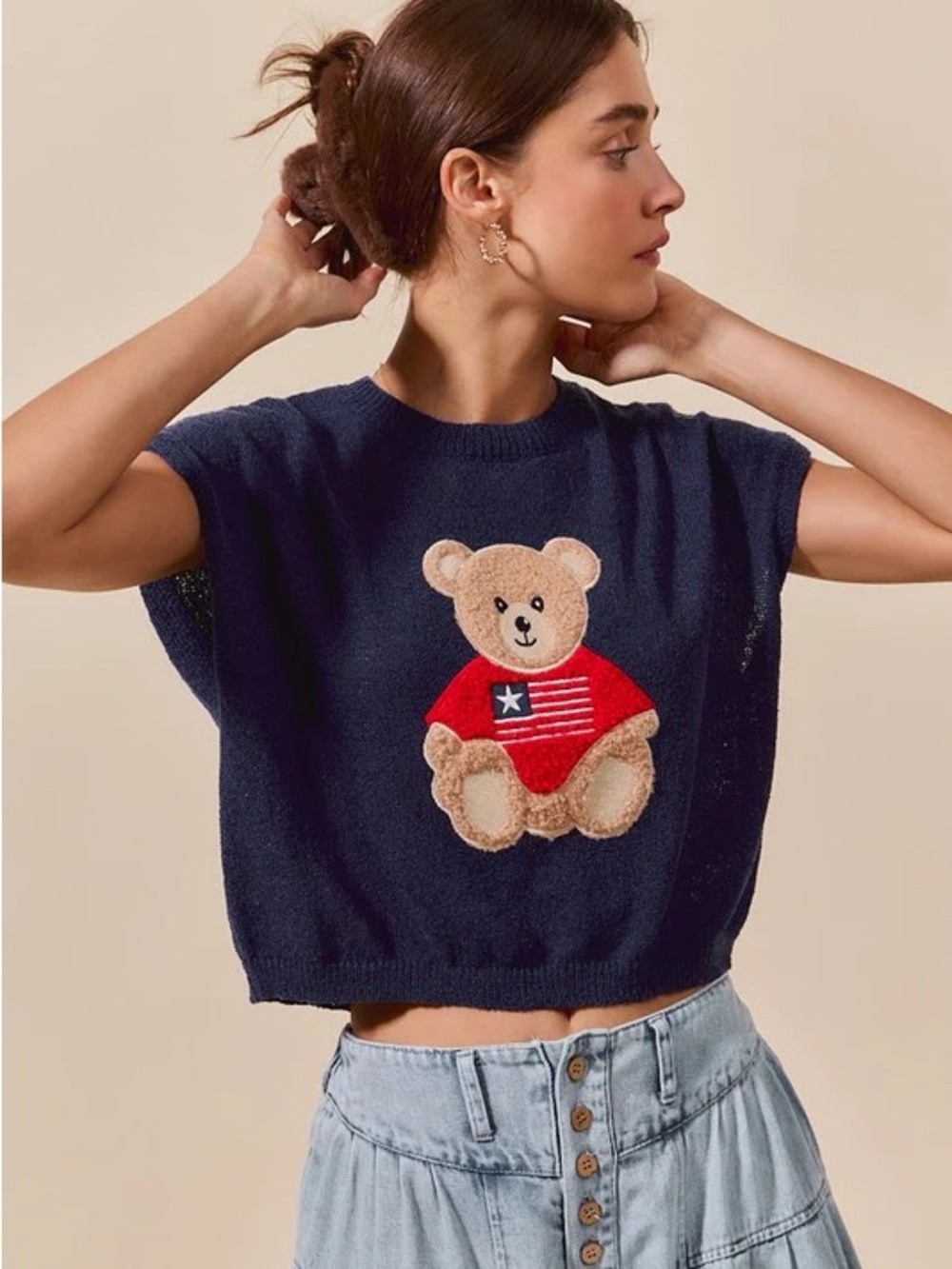 So Me Womens Knit Bear Sweater Large